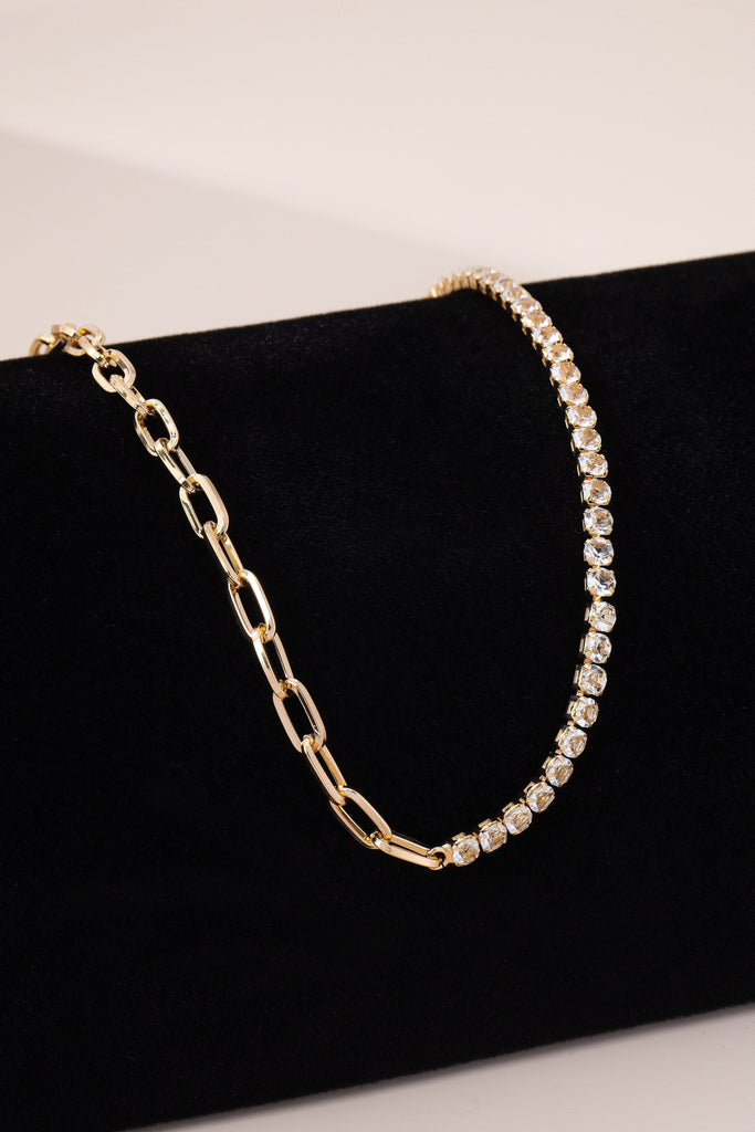 Dual Necklace-Half Rhinestones & Half Link Chain | 80N92669