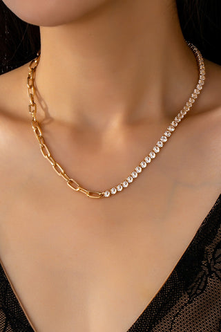 Dual Necklace-Half Rhinestones & Half Link Chain | 80N92669