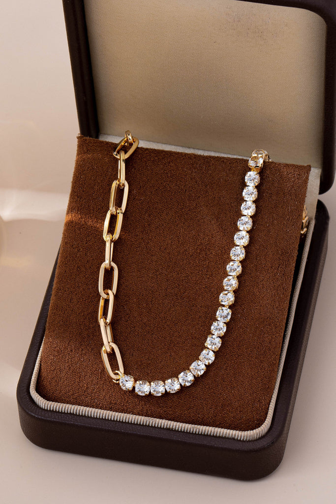 Dual Necklace-Half Rhinestones & Half Link Chain | 80N92669