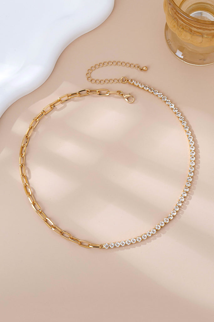 Dual Necklace-Half Rhinestones & Half Link Chain | 80N92669