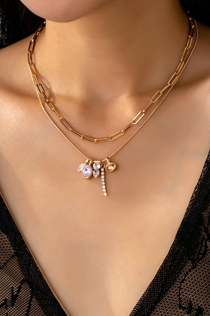 Crystal Cluster Charm Double-Layer Necklace | 80N92679