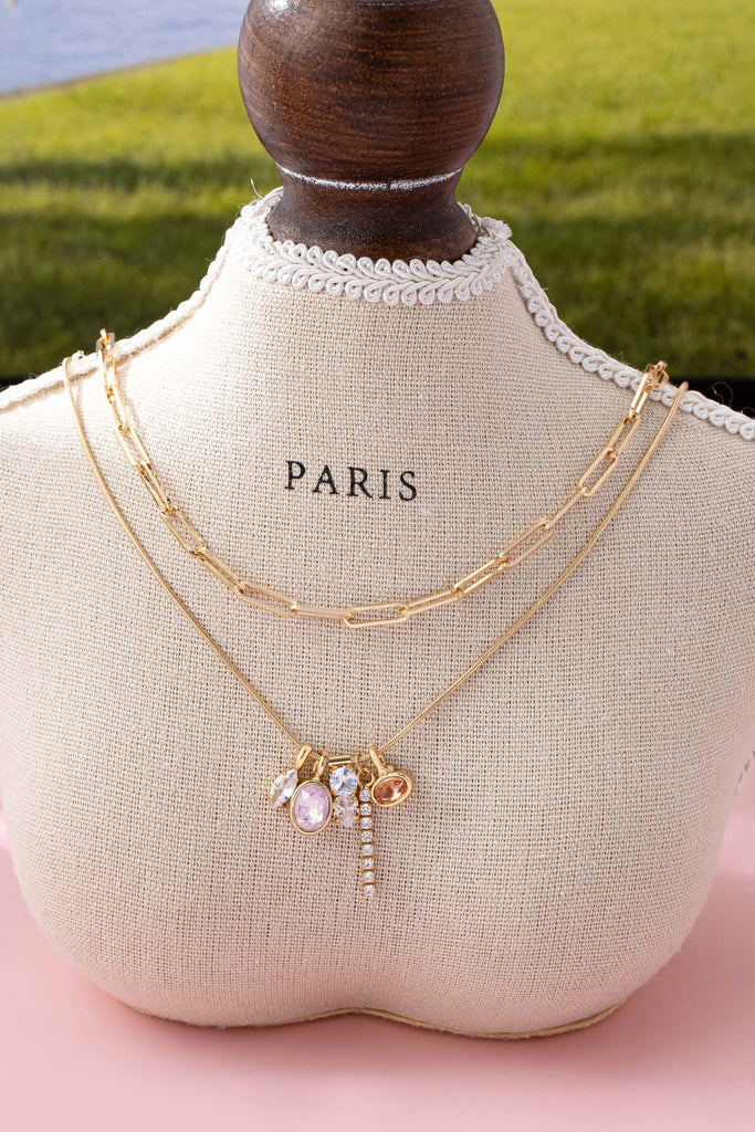 Crystal Cluster Charm Double-Layer Necklace | 80N92679