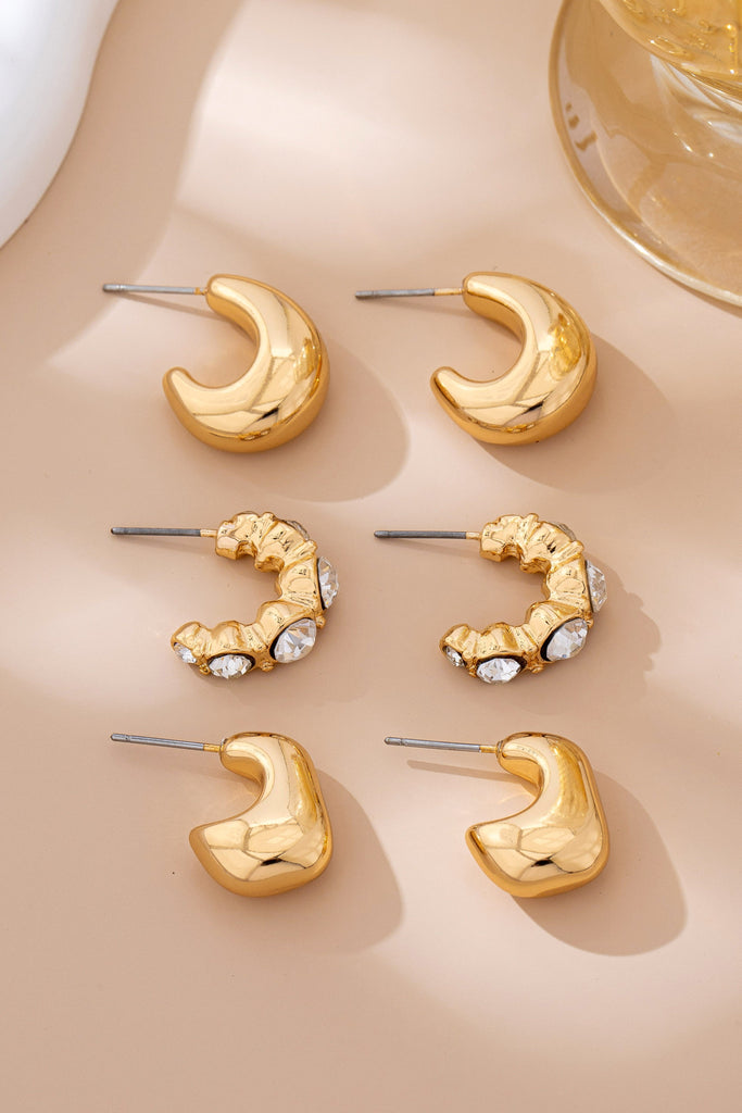 Rhinestone Geo Puffy Hoop Trio | 80E61592