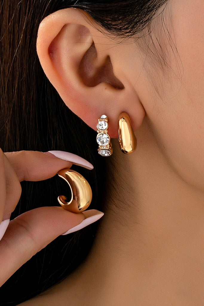 Rhinestone Geo Puffy Hoop Trio | 80E61592