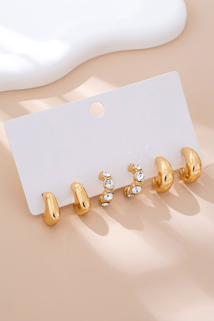 Rhinestone Geo Puffy Hoop Trio | 80E61592