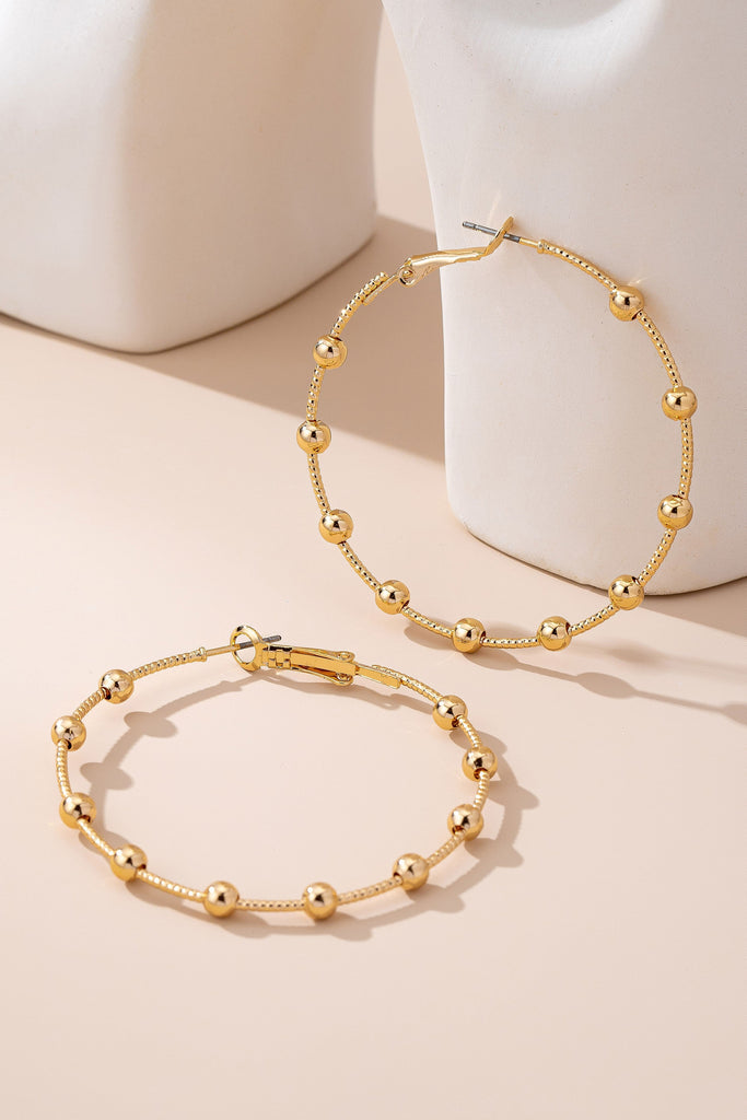 Classic Gold Ball Beaded Station Hoop Earrings | 80E61576