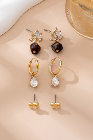 Trio Gold-Tone Floral & Drop Earring Set | 80E61610