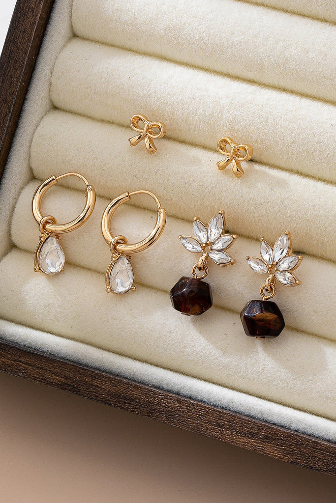 Trio Gold-Tone Floral & Drop Earring Set | 80E61610