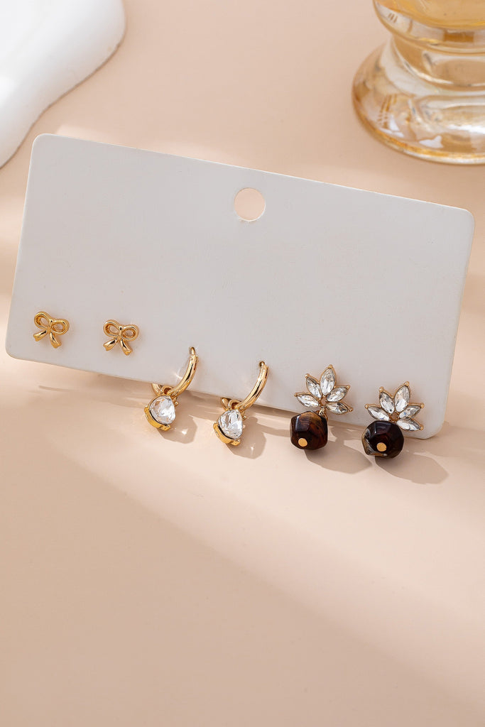 Trio Gold-Tone Floral & Drop Earring Set | 80E61610