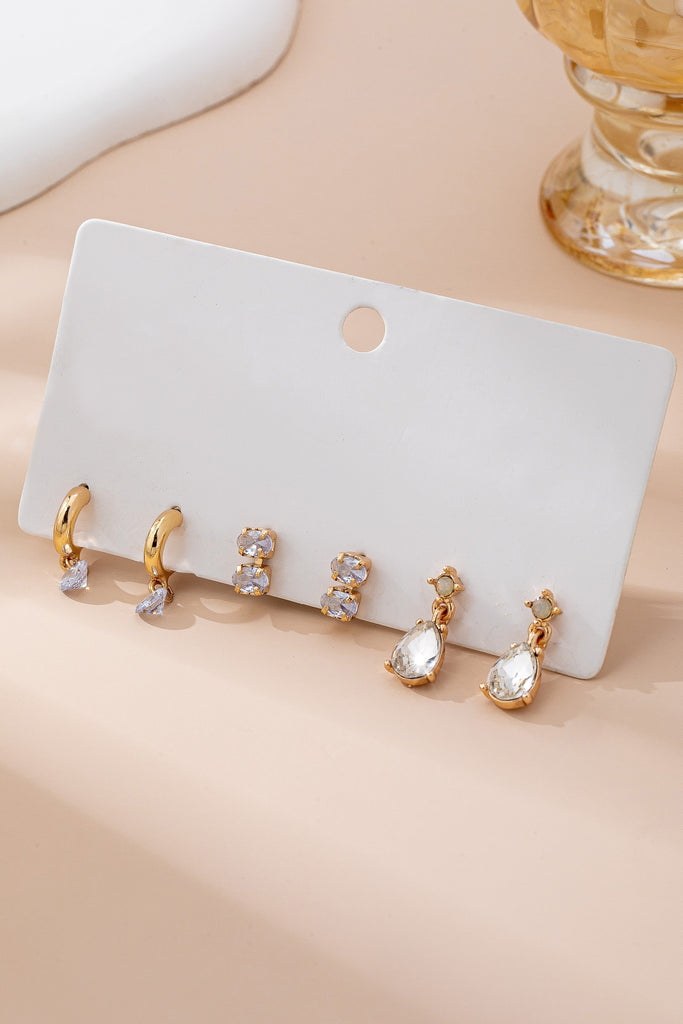 Trio Gold-Tone Crystal Drop Earring Set | 80E61606