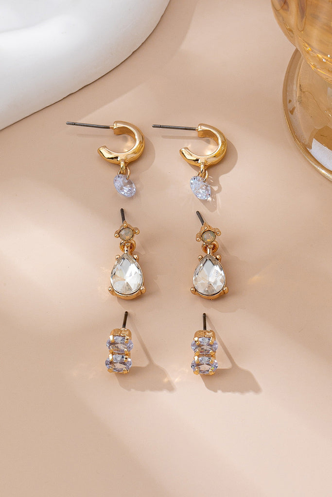 Trio Gold-Tone Crystal Drop Earring Set | 80E61606