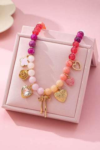 Pastel Beaded Bow Heart Flower Charm Necklace | 80N92704