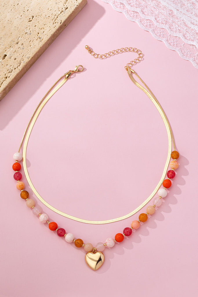 Multi Layered Beaded Heart Charm Necklace | 80N92705