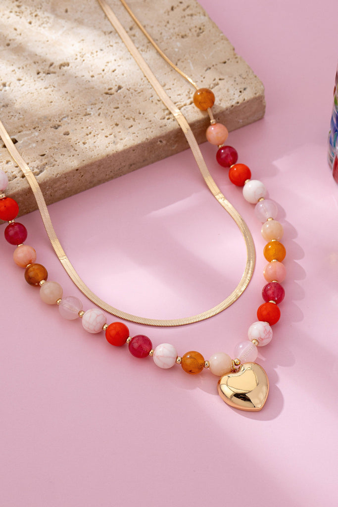 Multi Layered Beaded Heart Charm Necklace | 80N92705