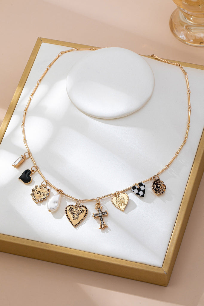CHARM NECKLACE-HEART CHECKER CROSS CHARM | 80N92681