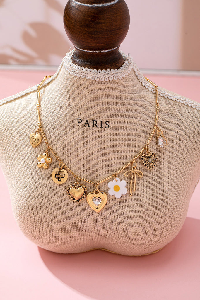 CHARM NECKLACE-HEART BOW FLOWER  CROSS CHARM | 80N92692