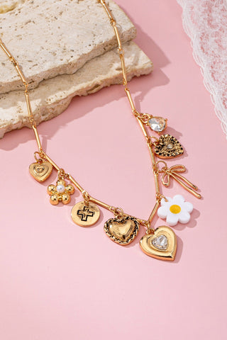 CHARM NECKLACE-HEART BOW FLOWER  CROSS CHARM | 80N92692