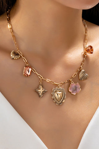 CHARM NECKLACE-HEART FLOWER RHINESTONE CLOVER | 80N92697