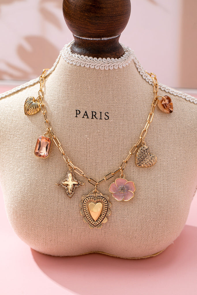 CHARM NECKLACE-HEART FLOWER RHINESTONE CLOVER | 80N92697