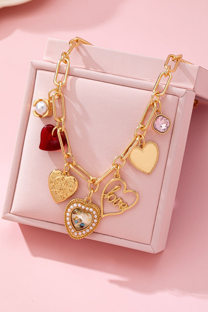 CHARM NECKLACE-PORCELAIN HEART RHINESTONE PEARL | 80N92696
