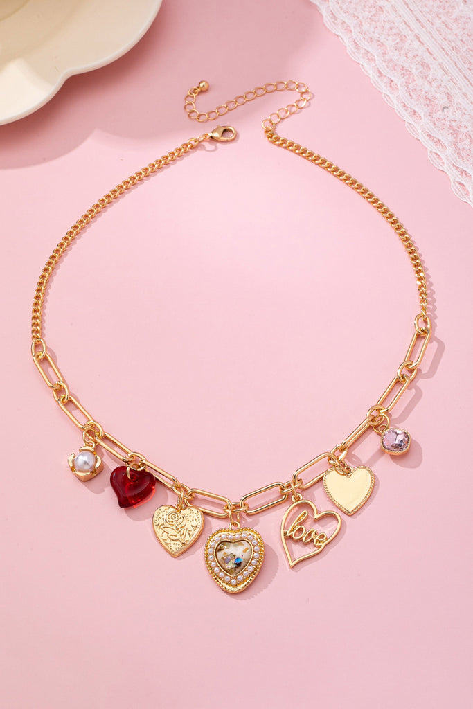 CHARM NECKLACE-PORCELAIN HEART RHINESTONE PEARL | 80N92696
