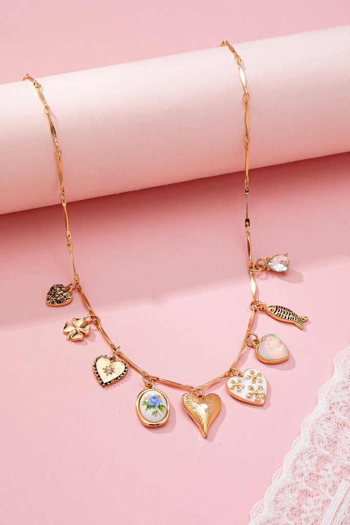 CHARM NECKLACE-HEARTS PORCELAIN FISH RHINESTONE | 80N92690