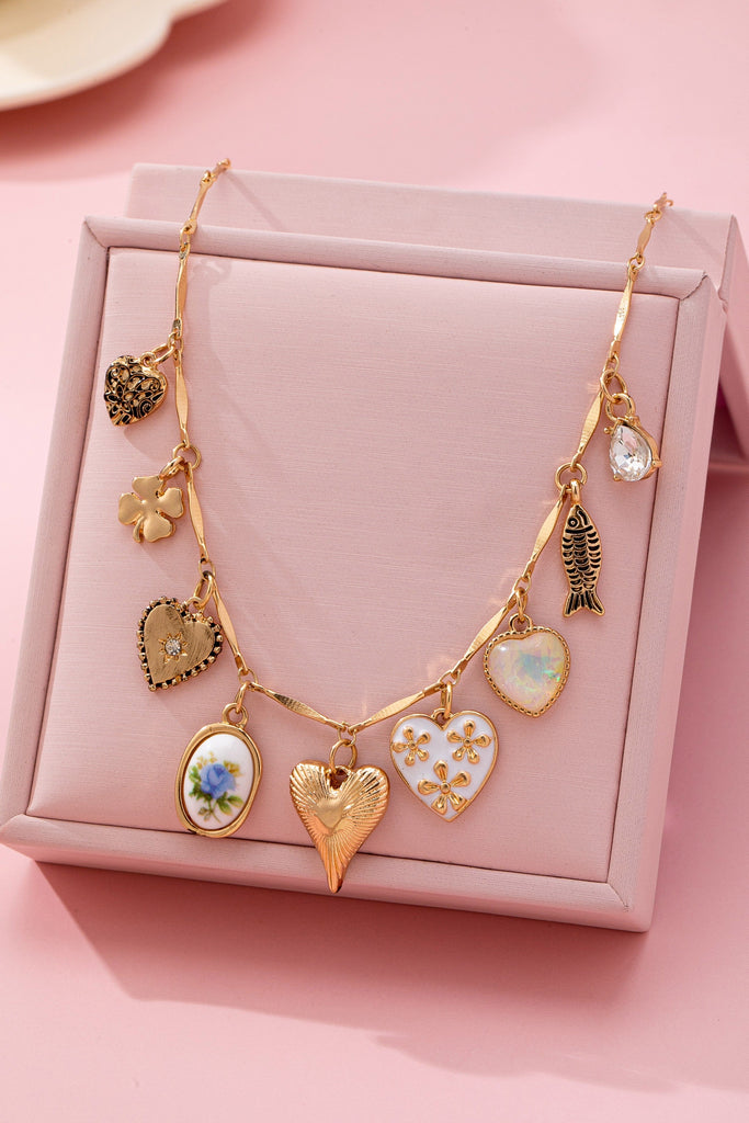 CHARM NECKLACE-HEARTS PORCELAIN FISH RHINESTONE | 80N92690