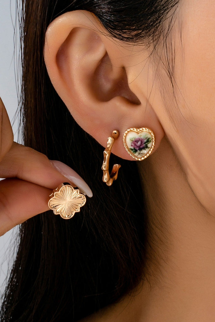 Floral & Textured Gold Stud Earring Set | 80E61663
