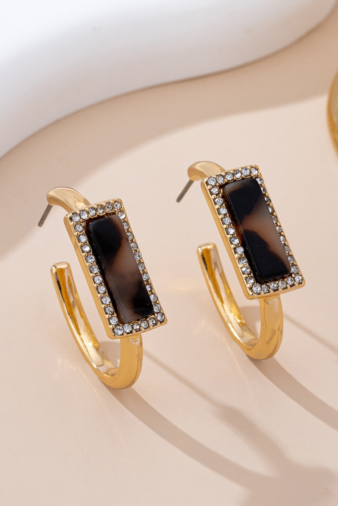 Tortoise & Pavé Gold Hoop Earrings | 80E61636