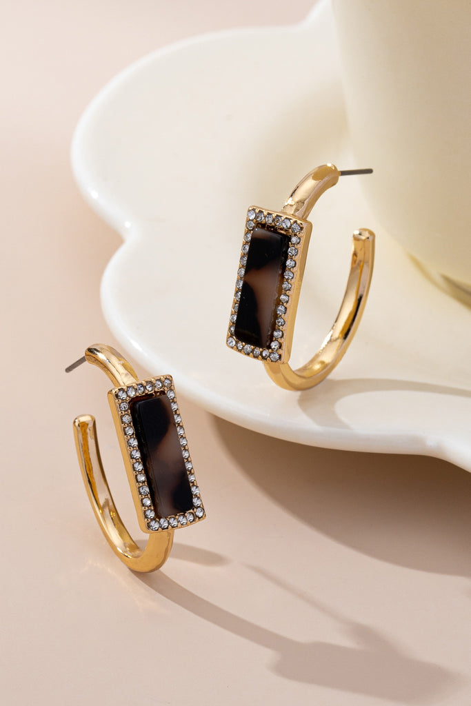 Tortoise & Pavé Gold Hoop Earrings | 80E61636
