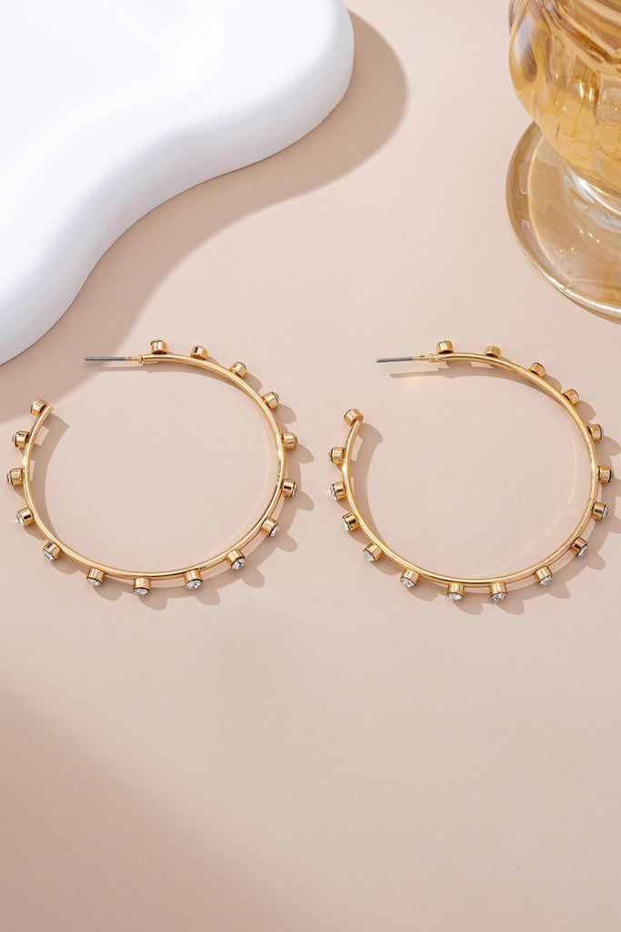 Crystal-Studded Gold Hoop Earrings | 80E61637