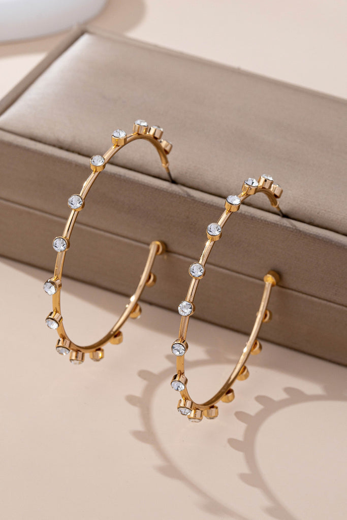 Crystal-Studded Gold Hoop Earrings | 80E61637