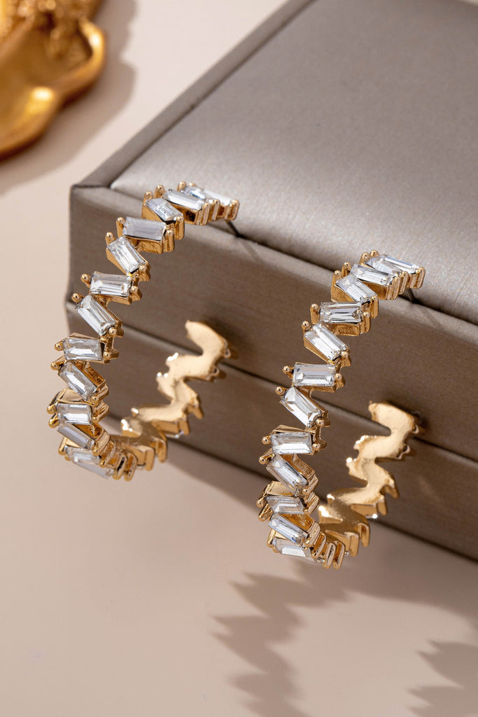 Baguette Crystal Zigzag Gold Hoop Earrings | 80E61639