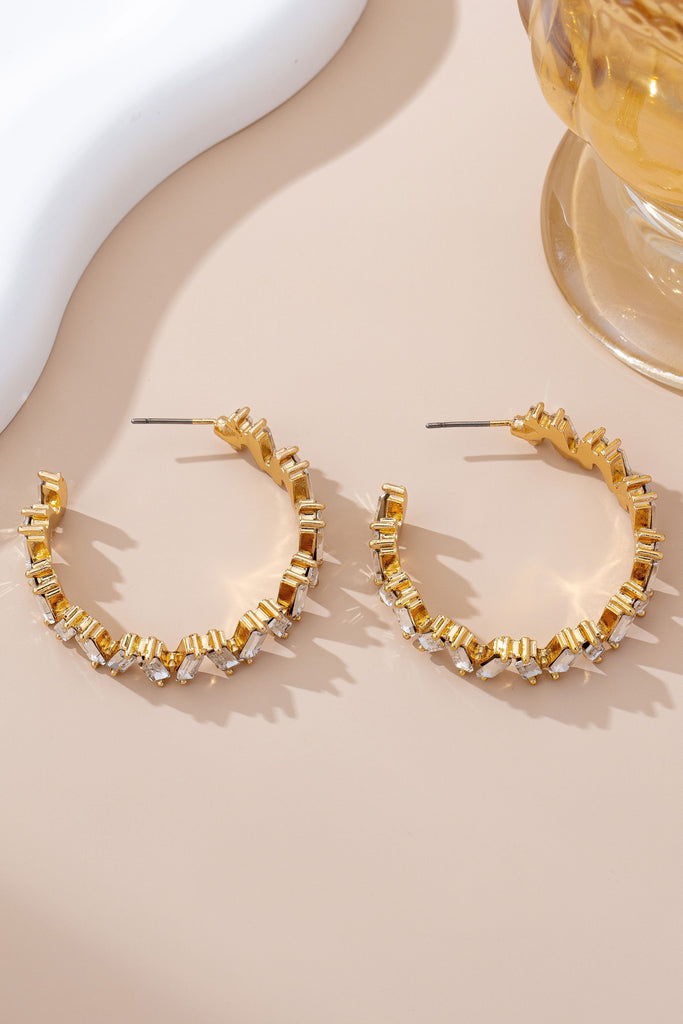 Baguette Crystal Zigzag Gold Hoop Earrings | 80E61639