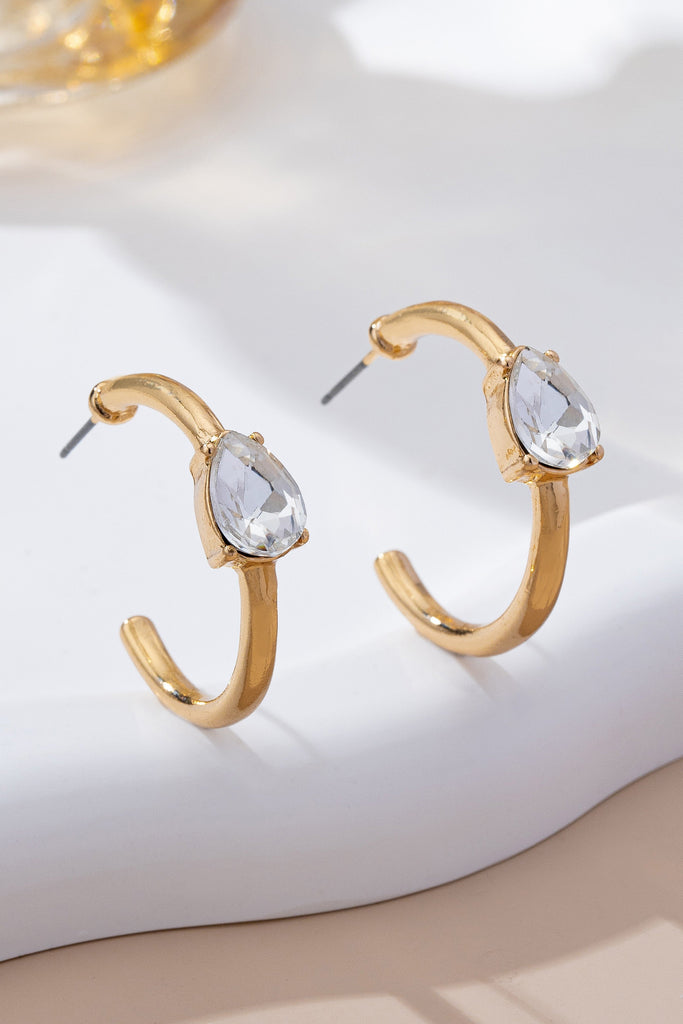 Solitaire Crystal Gold Hoop Earrings | 80E61640