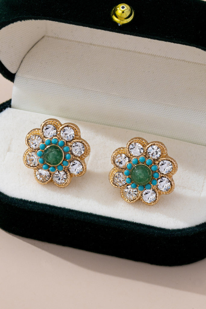 Turquoise & Crystal Flower Stud Earrings | 80E61654