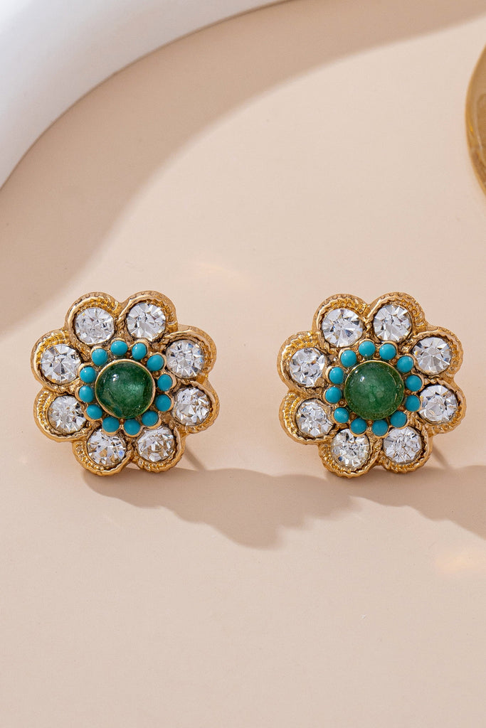 Turquoise & Crystal Flower Stud Earrings | 80E61654