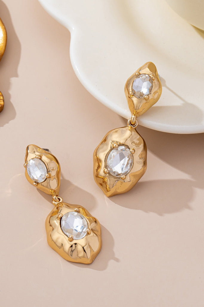 Hammered Gold & Crystal Drop Earrings | 80E61655