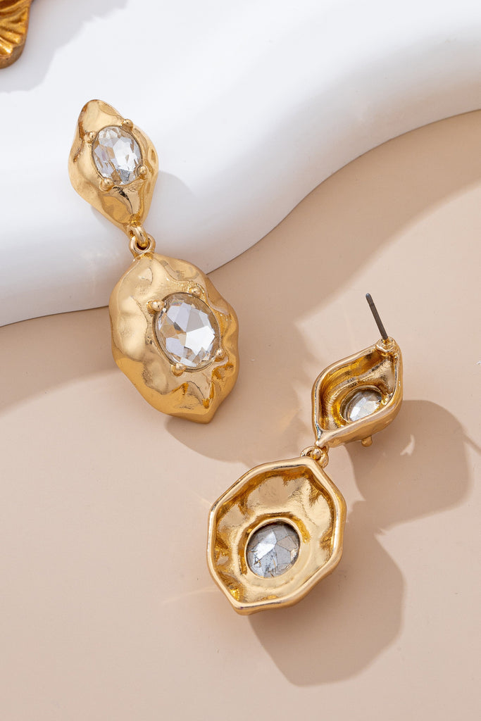 Hammered Gold & Crystal Drop Earrings | 80E61655
