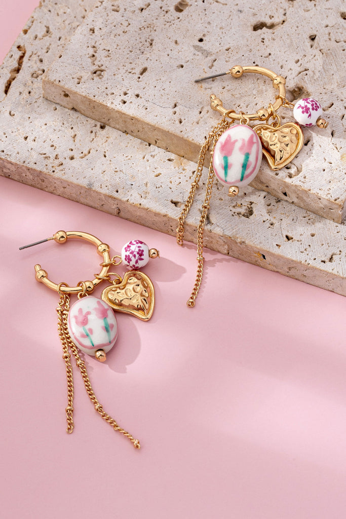 Chinoiserie Floral Charm Hoop Earrings | 80E61660