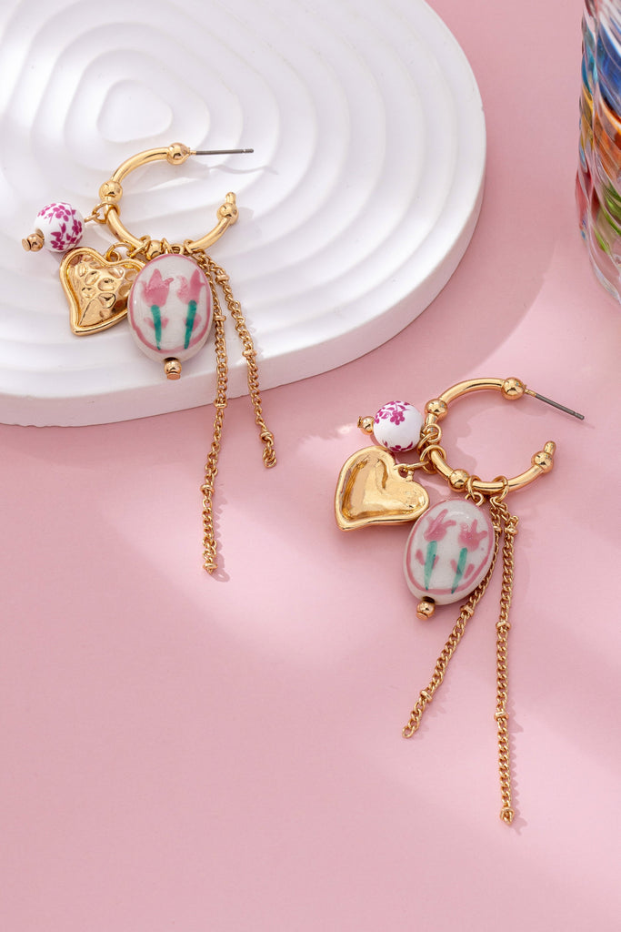 Chinoiserie Floral Charm Hoop Earrings | 80E61660