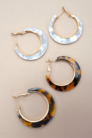 Tortoise Shell Hoop Earrings Set | 40E465