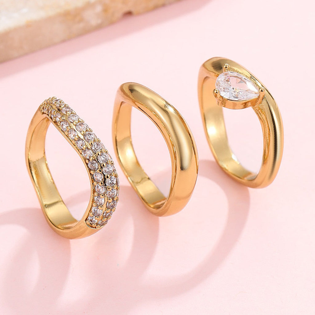 18K STAINLESS STEEL TARNISH FREE RHINESTONE RING SET| 40R141
