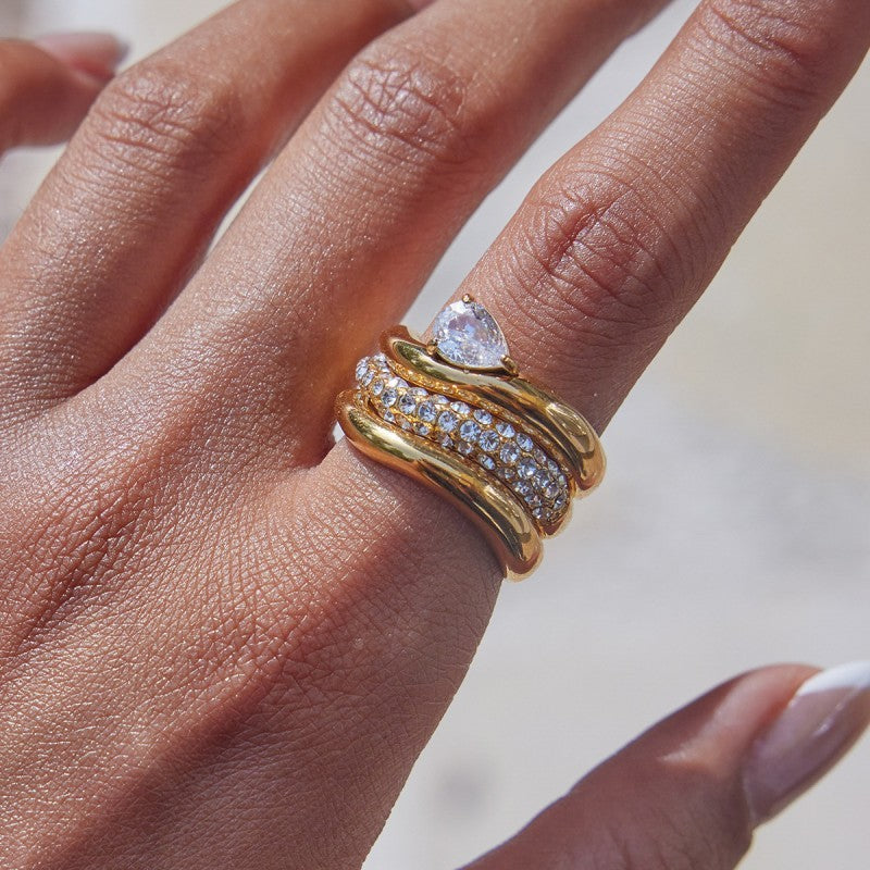 18K STAINLESS STEEL TARNISH FREE RHINESTONE RING SET| 40R141