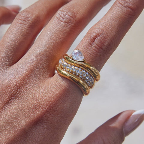 18K STAINLESS STEEL TARNISH FREE RHINESTONE RING SET| 40R141