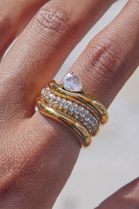 18K STAINLESS STEEL TARNISH FREE RHINESTONE RING SET| 40R141