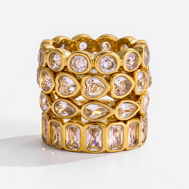 Gold Rhinestone Multi-Shape Eternity Stack Rings | 40R142