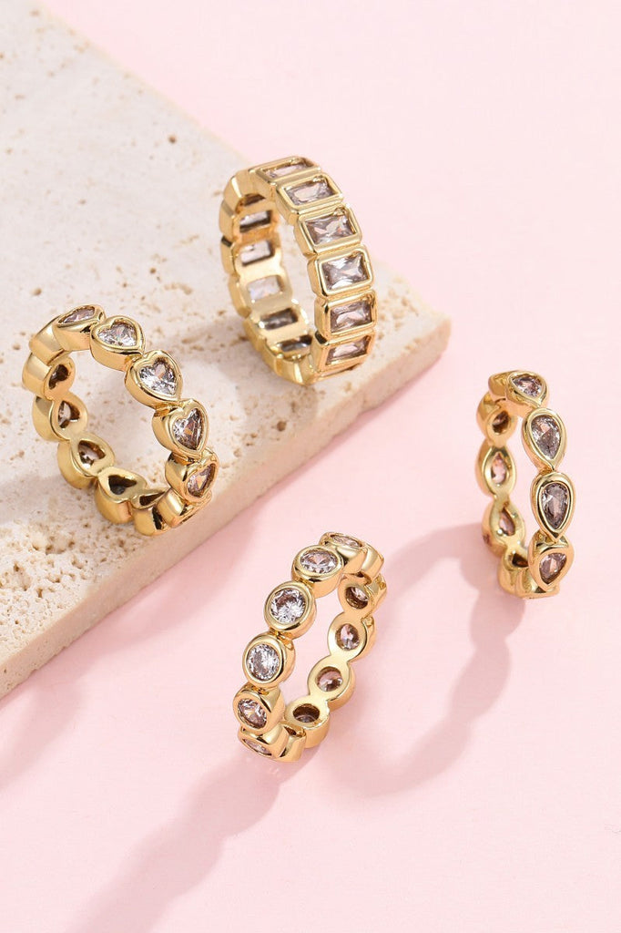 Gold Rhinestone Multi-Shape Eternity Stack Rings | 40R142