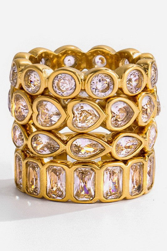 Gold Rhinestone Multi-Shape Eternity Stack Rings | 40R142