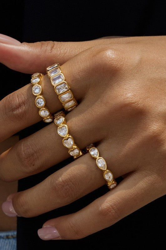 Gold Rhinestone Multi-Shape Eternity Stack Rings | 40R142